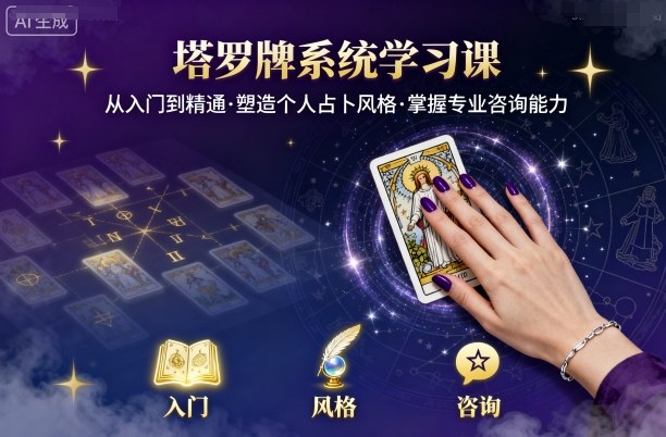 塔罗牌系统学习课，助你从入门到精通，塑造个人占卜风格，掌握专业咨询能力瀚萌资源网-网赚网-网赚项目网-虚拟资源网-国学资源网-易学资源网-本站有全网最新网赚项目-易学课程资源-中医课程资源的在线下载网站！瀚萌资源网