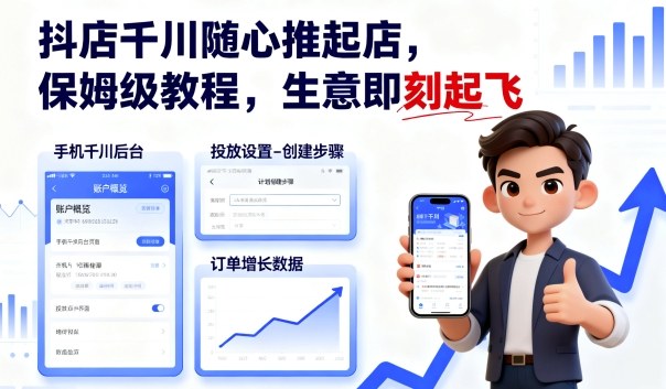 抖店千川随心推起店，保姆级教程，生意即刻起飞瀚萌资源网-网赚网-网赚项目网-虚拟资源网-国学资源网-易学资源网-本站有全网最新网赚项目-易学课程资源-中医课程资源的在线下载网站！瀚萌资源网