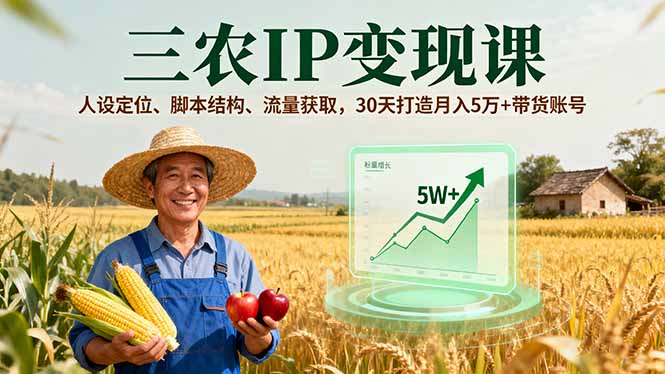 （16044期）三农IP变现课，人设定位、脚本结构、流量获取，30天打造月入5万+带货账号瀚萌资源网-网赚网-网赚项目网-虚拟资源网-国学资源网-易学资源网-本站有全网最新网赚项目-易学课程资源-中医课程资源的在线下载网站！瀚萌资源网