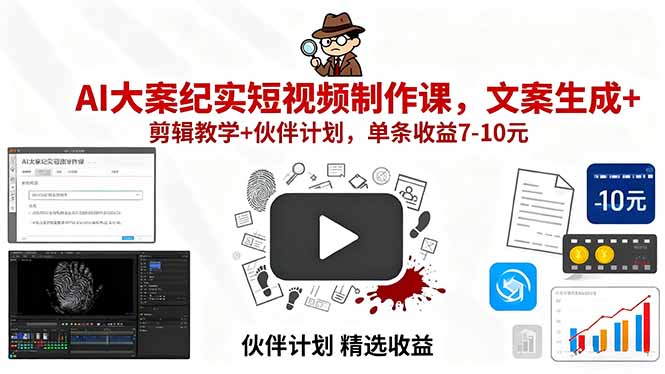 （15992期）AI大案纪实短视频制作课，文案生成+剪辑教学+伙伴计划，单条收益7-10元瀚萌资源网-网赚网-网赚项目网-虚拟资源网-国学资源网-易学资源网-本站有全网最新网赚项目-易学课程资源-中医课程资源的在线下载网站！瀚萌资源网