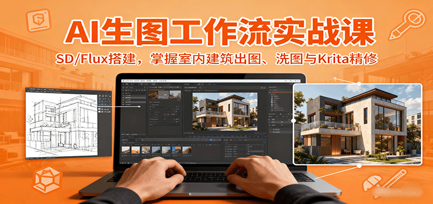 AI生图工作流实战课：SD/Flux搭建，掌握室内建筑出图、洗图与Krita精修瀚萌资源网-网赚网-网赚项目网-虚拟资源网-国学资源网-易学资源网-本站有全网最新网赚项目-易学课程资源-中医课程资源的在线下载网站！瀚萌资源网