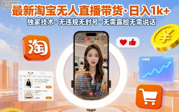 最新淘宝无人直播带货，日入1k+，独家技术，无违规无封号，无需露脸无需说话【揭秘】瀚萌资源网-网赚网-网赚项目网-虚拟资源网-国学资源网-易学资源网-本站有全网最新网赚项目-易学课程资源-中医课程资源的在线下载网站！瀚萌资源网