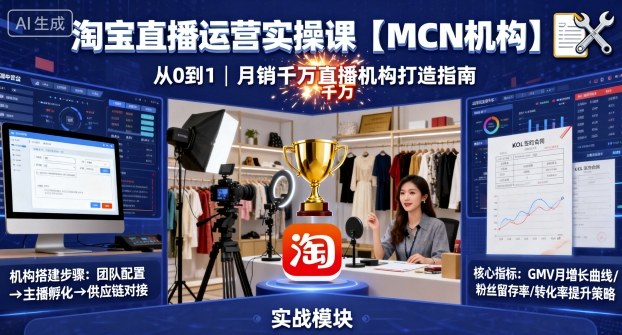 淘宝直播运营实操课【MCN机构】，从0到1做一家月销千W的直播机构瀚萌资源网-网赚网-网赚项目网-虚拟资源网-国学资源网-易学资源网-本站有全网最新网赚项目-易学课程资源-中医课程资源的在线下载网站！瀚萌资源网