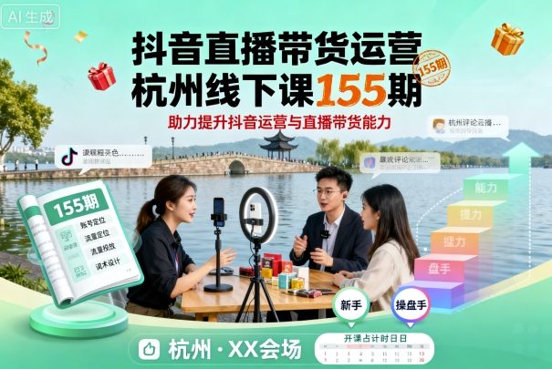 抖音直播带货运营杭州线下课155期，助力提升抖音运营与直播带货能力瀚萌资源网-网赚网-网赚项目网-虚拟资源网-国学资源网-易学资源网-本站有全网最新网赚项目-易学课程资源-中医课程资源的在线下载网站！瀚萌资源网