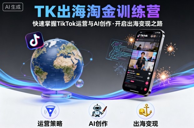 TK出海淘金训练营，助你快速掌握TikTok运营与AI创作，开启出海变现之路瀚萌资源网-网赚网-网赚项目网-虚拟资源网-国学资源网-易学资源网-本站有全网最新网赚项目-易学课程资源-中医课程资源的在线下载网站！瀚萌资源网