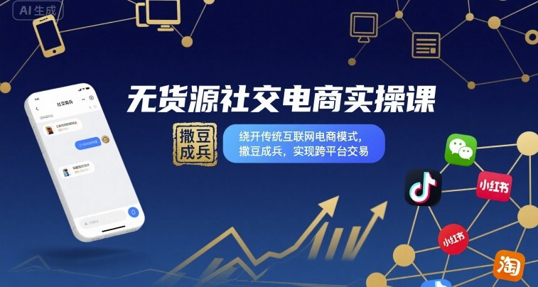 无货源社交电商实操课，绕开传统互联网电商模式，撒豆成兵，实现跨平台交易瀚萌资源网-网赚网-网赚项目网-虚拟资源网-国学资源网-易学资源网-本站有全网最新网赚项目-易学课程资源-中医课程资源的在线下载网站！瀚萌资源网