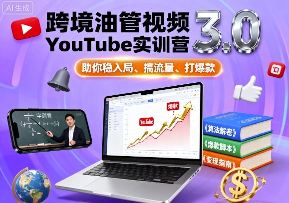 跨境油管视频YouTube实训营3.0，助你稳入局、搞流量、打爆款瀚萌资源网-网赚网-网赚项目网-虚拟资源网-国学资源网-易学资源网-本站有全网最新网赚项目-易学课程资源-中医课程资源的在线下载网站！瀚萌资源网