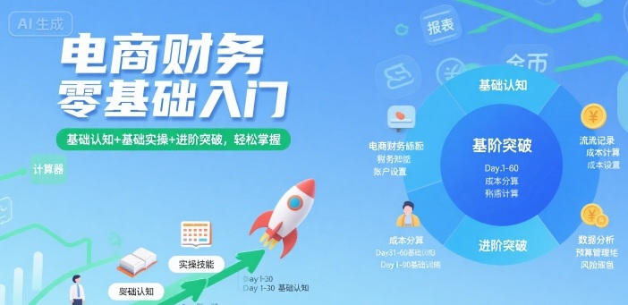 电商财务零基础入门，基础认知+基础实操+进阶突破，轻松掌握瀚萌资源网-网赚网-网赚项目网-虚拟资源网-国学资源网-易学资源网-本站有全网最新网赚项目-易学课程资源-中医课程资源的在线下载网站！瀚萌资源网