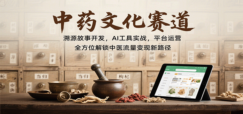 中药文化赛道：溯源故事开发，AI工具实战，平台运营，全方位解锁中医流量变现新路径瀚萌资源网-网赚网-网赚项目网-虚拟资源网-国学资源网-易学资源网-本站有全网最新网赚项目-易学课程资源-中医课程资源的在线下载网站！瀚萌资源网