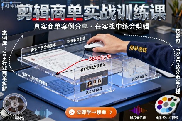 剪辑商单实战训练课，真实商单案例分享，在实战中练会剪辑瀚萌资源网-网赚网-网赚项目网-虚拟资源网-国学资源网-易学资源网-本站有全网最新网赚项目-易学课程资源-中医课程资源的在线下载网站！瀚萌资源网