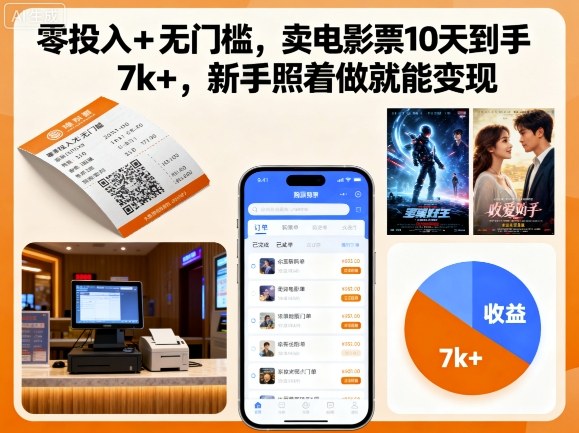 零投入+无门槛，卖电影票10天到手7k+，新手照着做就能变现【揭秘】瀚萌资源网-网赚网-网赚项目网-虚拟资源网-国学资源网-易学资源网-本站有全网最新网赚项目-易学课程资源-中医课程资源的在线下载网站！瀚萌资源网