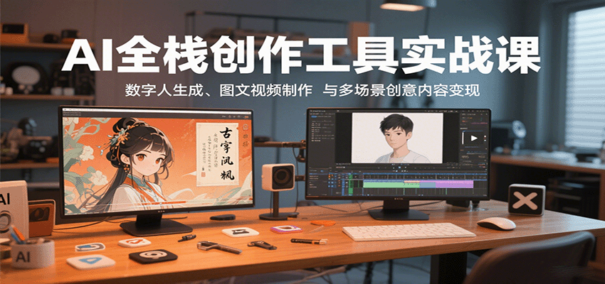 AI全栈创作工具实战课：数字人生成、图文视频制作与多场景创意内容变现瀚萌资源网-网赚网-网赚项目网-虚拟资源网-国学资源网-易学资源网-本站有全网最新网赚项目-易学课程资源-中医课程资源的在线下载网站！瀚萌资源网