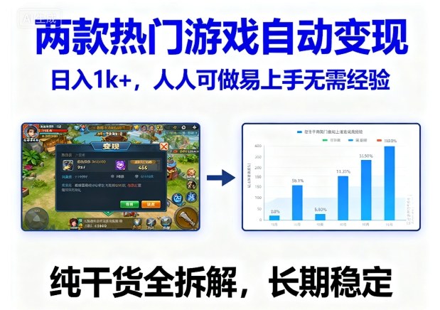 两款热门游戏自动变现，日入1k+，人人可做易上手无需经验，纯干货全拆解，长期稳定【揭秘】瀚萌资源网-网赚网-网赚项目网-虚拟资源网-国学资源网-易学资源网-本站有全网最新网赚项目-易学课程资源-中医课程资源的在线下载网站！瀚萌资源网