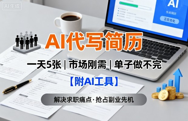 AI代写简历，一天5张，今年找工作难，市场刚需，单子做不完【附AI工具】瀚萌资源网-网赚网-网赚项目网-虚拟资源网-国学资源网-易学资源网-本站有全网最新网赚项目-易学课程资源-中医课程资源的在线下载网站！瀚萌资源网