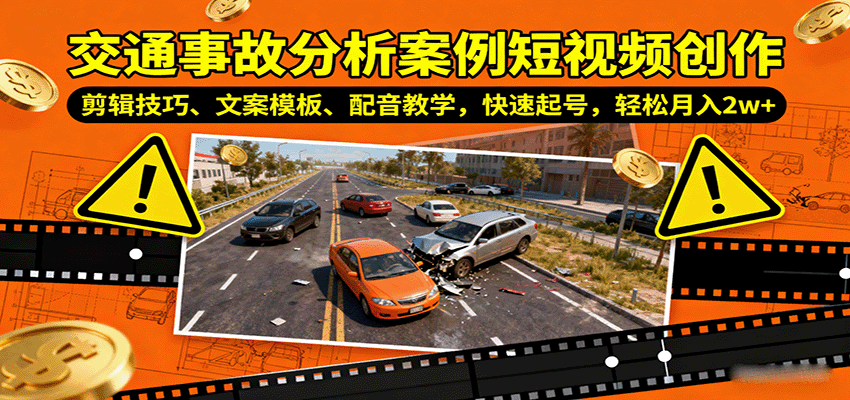 交通事故分析案例短视频创作，剪辑技巧、文案模板、配音教学，快速起号，轻松月入2w+瀚萌资源网-网赚网-网赚项目网-虚拟资源网-国学资源网-易学资源网-本站有全网最新网赚项目-易学课程资源-中医课程资源的在线下载网站！瀚萌资源网