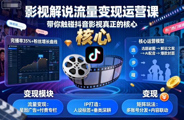 影视解说流量变现运营课，带你触碰抖音影视真正的核心瀚萌资源网-网赚网-网赚项目网-虚拟资源网-国学资源网-易学资源网-本站有全网最新网赚项目-易学课程资源-中医课程资源的在线下载网站！瀚萌资源网