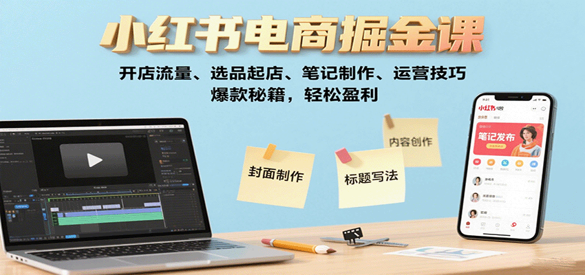 小红书电商掘金课：开店流量、选品起店、笔记制作、运营技巧，爆款秘籍，轻松盈利瀚萌资源网-网赚网-网赚项目网-虚拟资源网-国学资源网-易学资源网-本站有全网最新网赚项目-易学课程资源-中医课程资源的在线下载网站！瀚萌资源网