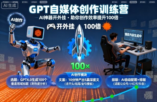 GPT自媒体创作训练营：AI神器开外挂，助你创作效率提升100倍瀚萌资源网-网赚网-网赚项目网-虚拟资源网-国学资源网-易学资源网-本站有全网最新网赚项目-易学课程资源-中医课程资源的在线下载网站！瀚萌资源网