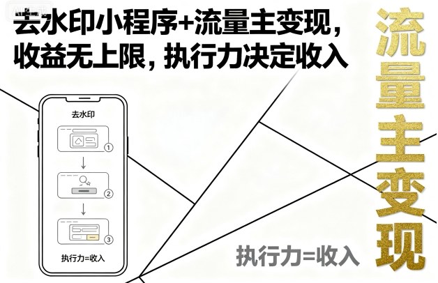 去水印小程序+流量主变现，收益无上限，执行力决定收入瀚萌资源网-网赚网-网赚项目网-虚拟资源网-国学资源网-易学资源网-本站有全网最新网赚项目-易学课程资源-中医课程资源的在线下载网站！瀚萌资源网