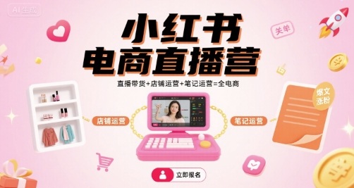 小红书电商直播营，直播带货+店铺运营+笔记运营=全电商瀚萌资源网-网赚网-网赚项目网-虚拟资源网-国学资源网-易学资源网-本站有全网最新网赚项目-易学课程资源-中医课程资源的在线下载网站！瀚萌资源网