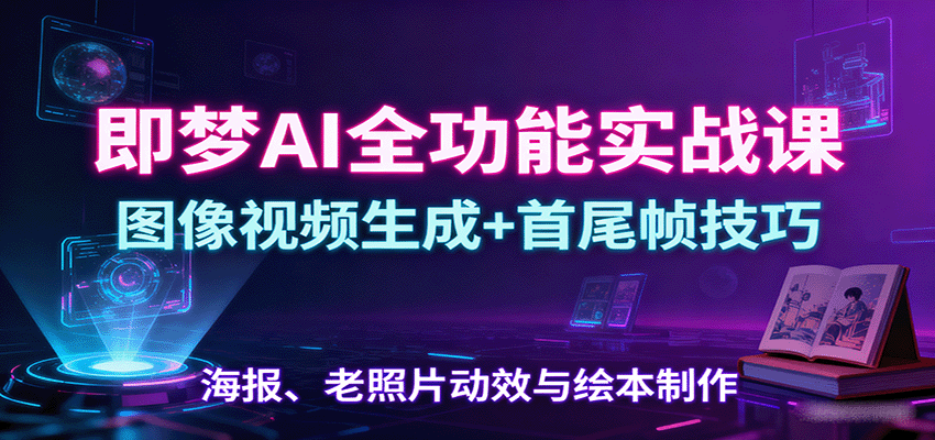 即梦AI全功能实战课：图像视频生成+首尾帧技巧，海报、老照片动效与绘本制作瀚萌资源网-网赚网-网赚项目网-虚拟资源网-国学资源网-易学资源网-本站有全网最新网赚项目-易学课程资源-中医课程资源的在线下载网站！瀚萌资源网
