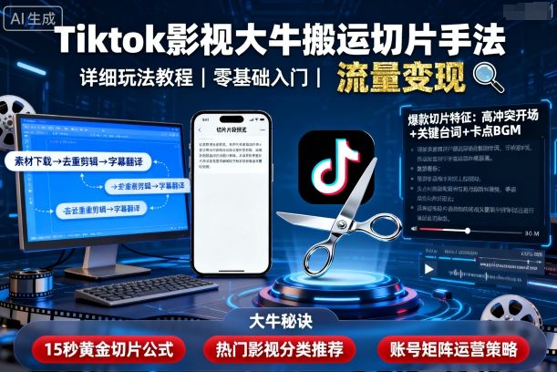 Tiktok影视大牛搬运切片手法，详细玩法教程瀚萌资源网-网赚网-网赚项目网-虚拟资源网-国学资源网-易学资源网-本站有全网最新网赚项目-易学课程资源-中医课程资源的在线下载网站！瀚萌资源网