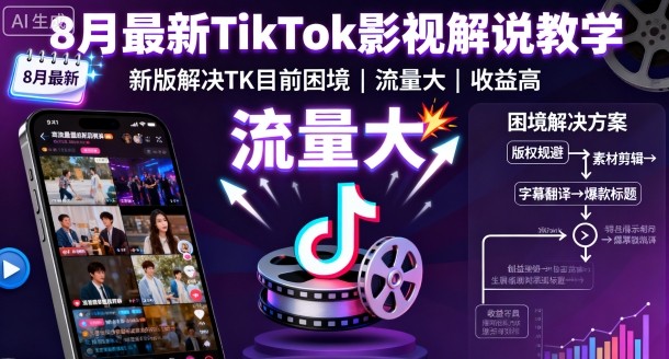 8月最新TikTok影视解说教学，新版解决TK目前困境，流量大，收益高瀚萌资源网-网赚网-网赚项目网-虚拟资源网-国学资源网-易学资源网-本站有全网最新网赚项目-易学课程资源-中医课程资源的在线下载网站！瀚萌资源网