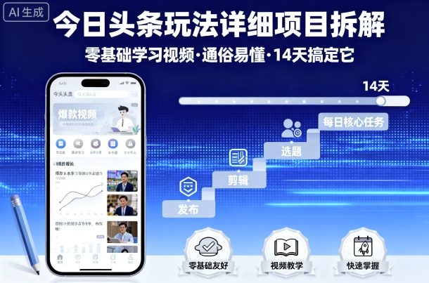 今日头条玩法详细项目拆解，零基础学习视频 通俗易懂 14天搞定它瀚萌资源网-网赚网-网赚项目网-虚拟资源网-国学资源网-易学资源网-本站有全网最新网赚项目-易学课程资源-中医课程资源的在线下载网站！瀚萌资源网