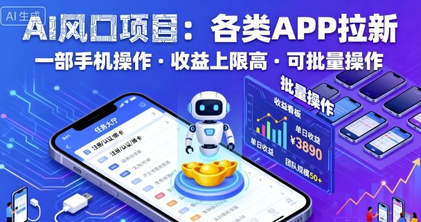AI风口项目，各类APP拉新，一部手机就可以操作，收益上限高，可批量操作瀚萌资源网-网赚网-网赚项目网-虚拟资源网-国学资源网-易学资源网-本站有全网最新网赚项目-易学课程资源-中医课程资源的在线下载网站！瀚萌资源网