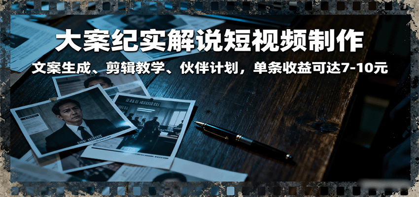 大案纪实解说短视频制作，文案生成、剪辑教学、伙伴计划，单条收益可达7-10元瀚萌资源网-网赚网-网赚项目网-虚拟资源网-国学资源网-易学资源网-本站有全网最新网赚项目-易学课程资源-中医课程资源的在线下载网站！瀚萌资源网