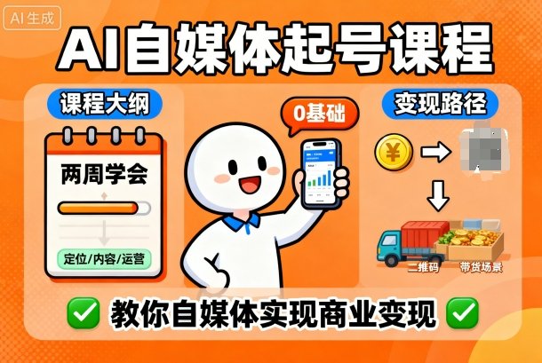 AI自媒体起号课程，0基础小白两周学会，教你自媒体实现商业变现瀚萌资源网-网赚网-网赚项目网-虚拟资源网-国学资源网-易学资源网-本站有全网最新网赚项目-易学课程资源-中医课程资源的在线下载网站！瀚萌资源网