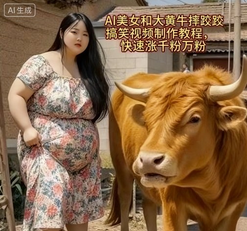 AI美女和大黄牛摔跤搞笑荒诞视频制作教程,快速涨千粉万粉瀚萌资源网-网赚网-网赚项目网-虚拟资源网-国学资源网-易学资源网-本站有全网最新网赚项目-易学课程资源-中医课程资源的在线下载网站!瀚萌资源网