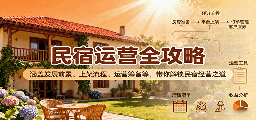 民宿运营全攻略：涵盖发展前景、上架流程、运营筹备等，带你解锁民宿经营之道瀚萌资源网-网赚网-网赚项目网-虚拟资源网-国学资源网-易学资源网-本站有全网最新网赚项目-易学课程资源-中医课程资源的在线下载网站！瀚萌资源网