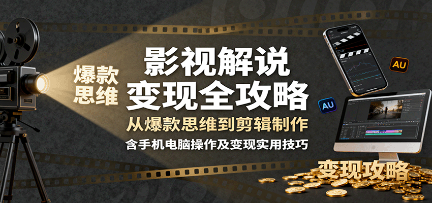 影视解说变现全攻略：从爆款思维到剪辑制作，含手机电脑操作及变现实用技巧瀚萌资源网-网赚网-网赚项目网-虚拟资源网-国学资源网-易学资源网-本站有全网最新网赚项目-易学课程资源-中医课程资源的在线下载网站！瀚萌资源网