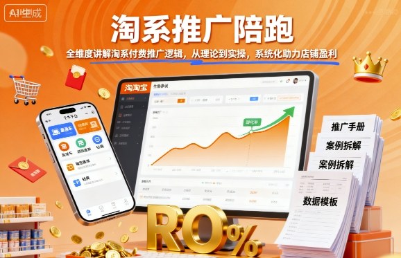 淘系推广陪跑，全维度讲解淘系付费推广逻辑，从理论到实操，系统化助力店铺盈利瀚萌资源网-网赚网-网赚项目网-虚拟资源网-国学资源网-易学资源网-本站有全网最新网赚项目-易学课程资源-中医课程资源的在线下载网站！瀚萌资源网