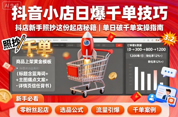 抖音小店日爆千单技巧，抖店新手照抄这份起店秘籍，单日破千单瀚萌资源网-网赚网-网赚项目网-虚拟资源网-国学资源网-易学资源网-本站有全网最新网赚项目-易学课程资源-中医课程资源的在线下载网站！瀚萌资源网