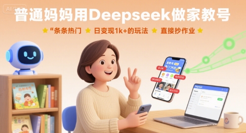 普通妈妈用Deepseek做家教号，条条热门，日变现1k+的玩法，直接抄作业瀚萌资源网-网赚网-网赚项目网-虚拟资源网-国学资源网-易学资源网-本站有全网最新网赚项目-易学课程资源-中医课程资源的在线下载网站！瀚萌资源网