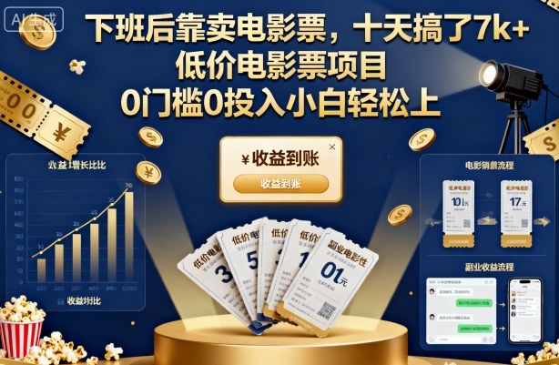 下班后靠卖电影票，十天搞了7k+，低价电影票项目，0门槛0投入小白轻松上手【揭秘】瀚萌资源网-网赚网-网赚项目网-虚拟资源网-国学资源网-易学资源网-本站有全网最新网赚项目-易学课程资源-中医课程资源的在线下载网站！瀚萌资源网