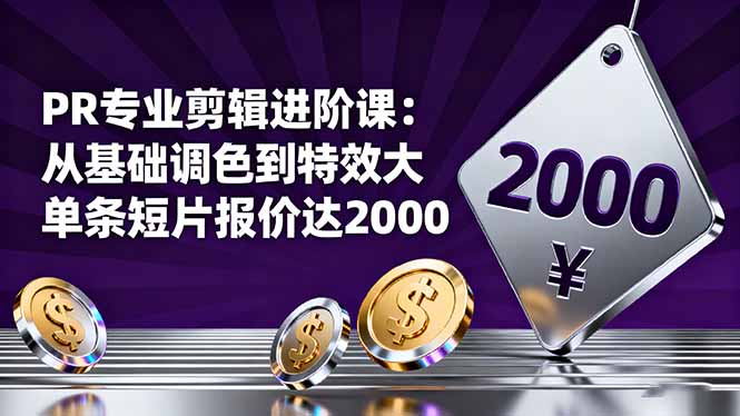 （16381期）PR专业剪辑进阶课：从基础调色到特效大片的进阶技能，单条短片报价达2000瀚萌资源网-网赚网-网赚项目网-虚拟资源网-国学资源网-易学资源网-本站有全网最新网赚项目-易学课程资源-中医课程资源的在线下载网站！瀚萌资源网