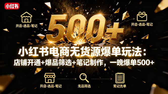 （16256期）小红书电商无货源爆单玩法：店铺开通+爆品筛选+笔记制作，一晚爆单500+瀚萌资源网-网赚网-网赚项目网-虚拟资源网-国学资源网-易学资源网-本站有全网最新网赚项目-易学课程资源-中医课程资源的在线下载网站！瀚萌资源网