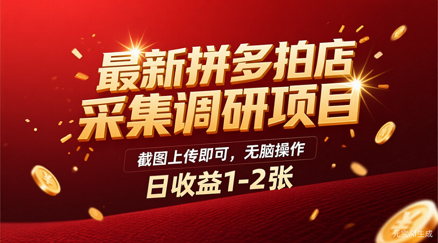 最新拼多多拍店采集调研项目，截图上传即可，无脑操作，日收益1-2张瀚萌资源网-网赚网-网赚项目网-虚拟资源网-国学资源网-易学资源网-本站有全网最新网赚项目-易学课程资源-中医课程资源的在线下载网站！瀚萌资源网