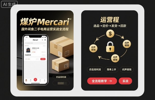 煤炉Mercari国外闲鱼二手电商运营实战全流程，仿品高利润，简单上手，闷声搞钱瀚萌资源网-网赚网-网赚项目网-虚拟资源网-国学资源网-易学资源网-本站有全网最新网赚项目-易学课程资源-中医课程资源的在线下载网站！瀚萌资源网