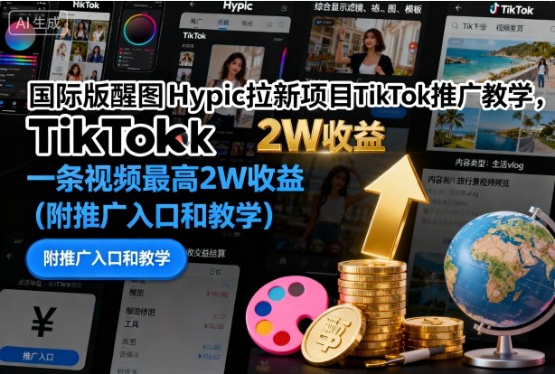 国际版醒图Hypic拉新项目TikTok推广教学，一条视频最高2W收益（附推广入口和教学）瀚萌资源网-网赚网-网赚项目网-虚拟资源网-国学资源网-易学资源网-本站有全网最新网赚项目-易学课程资源-中医课程资源的在线下载网站！瀚萌资源网