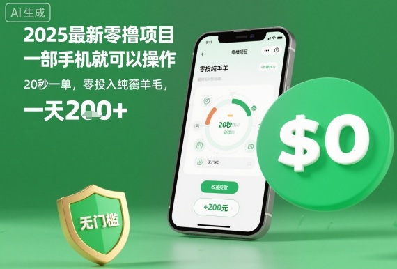 2025最新零撸项目,一部手机就可以操作,20秒一单,零投入纯薅羊毛,无门槛,一天200+【揭秘】瀚萌资源网-网赚网-网赚项目网-虚拟资源网-国学资源网-易学资源网-本站有全网最新网赚项目-易学课程资源-中医课程资源的在线下载网站!瀚萌资源网