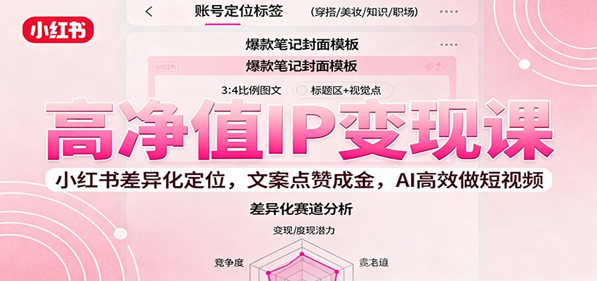 高净值IP变现课：小红书差异化定位，文案点赞成金， AI高效做短视频瀚萌资源网-网赚网-网赚项目网-虚拟资源网-国学资源网-易学资源网-本站有全网最新网赚项目-易学课程资源-中医课程资源的在线下载网站！瀚萌资源网