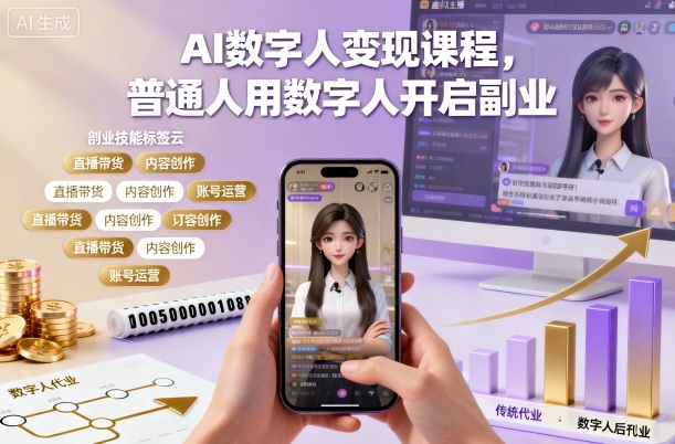 AI数字人变现课程，普通人用数字人开启副业瀚萌资源网-网赚网-网赚项目网-虚拟资源网-国学资源网-易学资源网-本站有全网最新网赚项目-易学课程资源-中医课程资源的在线下载网站！瀚萌资源网