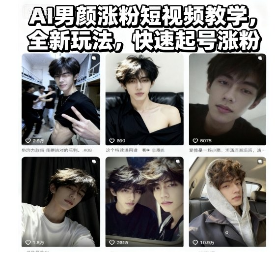 AI男颜涨粉短视频教学，全新玩法，快速起号涨粉瀚萌资源网-网赚网-网赚项目网-虚拟资源网-国学资源网-易学资源网-本站有全网最新网赚项目-易学课程资源-中医课程资源的在线下载网站！瀚萌资源网