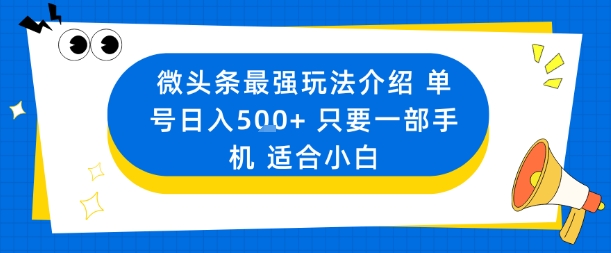 微头条最强玩法介绍一个号日入5张+只要一部手机适合小白瀚萌资源网-网赚网-网赚项目网-虚拟资源网-国学资源网-易学资源网-本站有全网最新网赚项目-易学课程资源-中医课程资源的在线下载网站!瀚萌资源网
