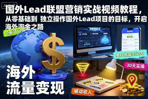 国外Lead联盟营销实战视频教程，从零基础到独立操作国外Lead项目的目标，开启海外淘金之路瀚萌资源网-网赚网-网赚项目网-虚拟资源网-国学资源网-易学资源网-本站有全网最新网赚项目-易学课程资源-中医课程资源的在线下载网站！瀚萌资源网