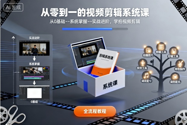 从零到一的视频剪辑系统课，从0基础–系统掌握–实战进阶，学拍视频剪辑瀚萌资源网-网赚网-网赚项目网-虚拟资源网-国学资源网-易学资源网-本站有全网最新网赚项目-易学课程资源-中医课程资源的在线下载网站！瀚萌资源网